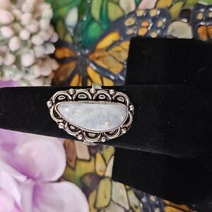 Rainbow Moonstone Silver Plated Ring - Size 7